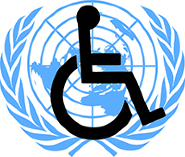 Wapen VN verdrag mensen met een beperking (VN wereldbol met rolstoel-icoon)